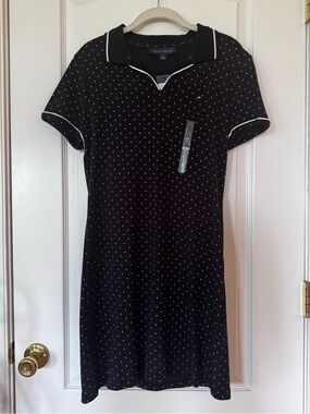 Tommy Hilfiger Black Polo Dress with White Micro Dots